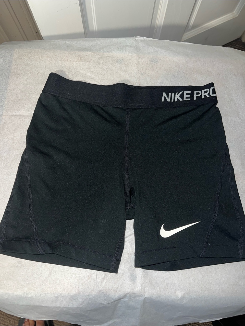 Nike Pro Black Girls Bike Shorts with White Swoosh